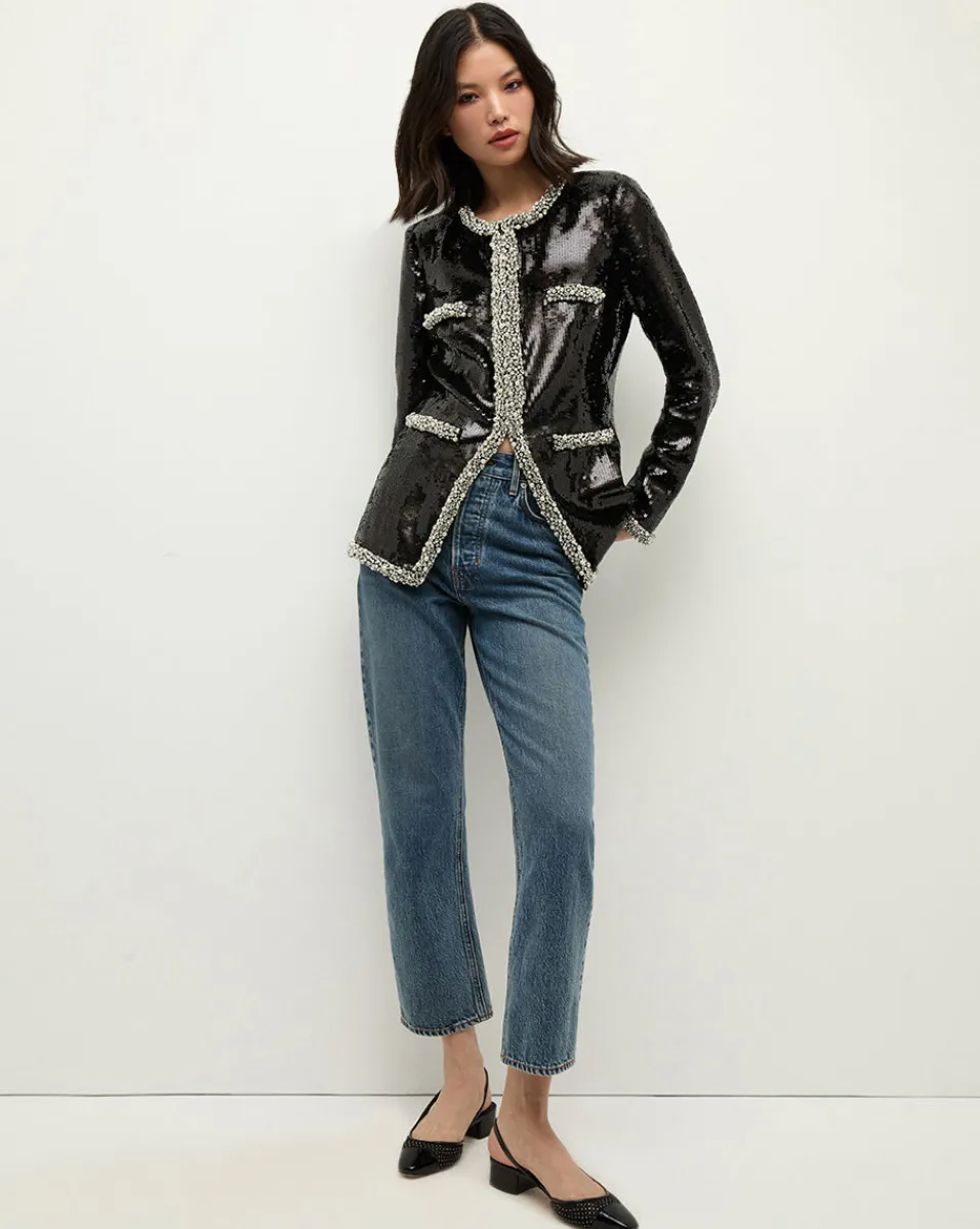 Alessia Pearl-Trim Sequin Jacket in x Poppy Delevingne>Veronica Beard Discount