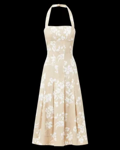 Amalia Stretch-Linen Dress in Stone Khaki/Off-White><noscript><img width=