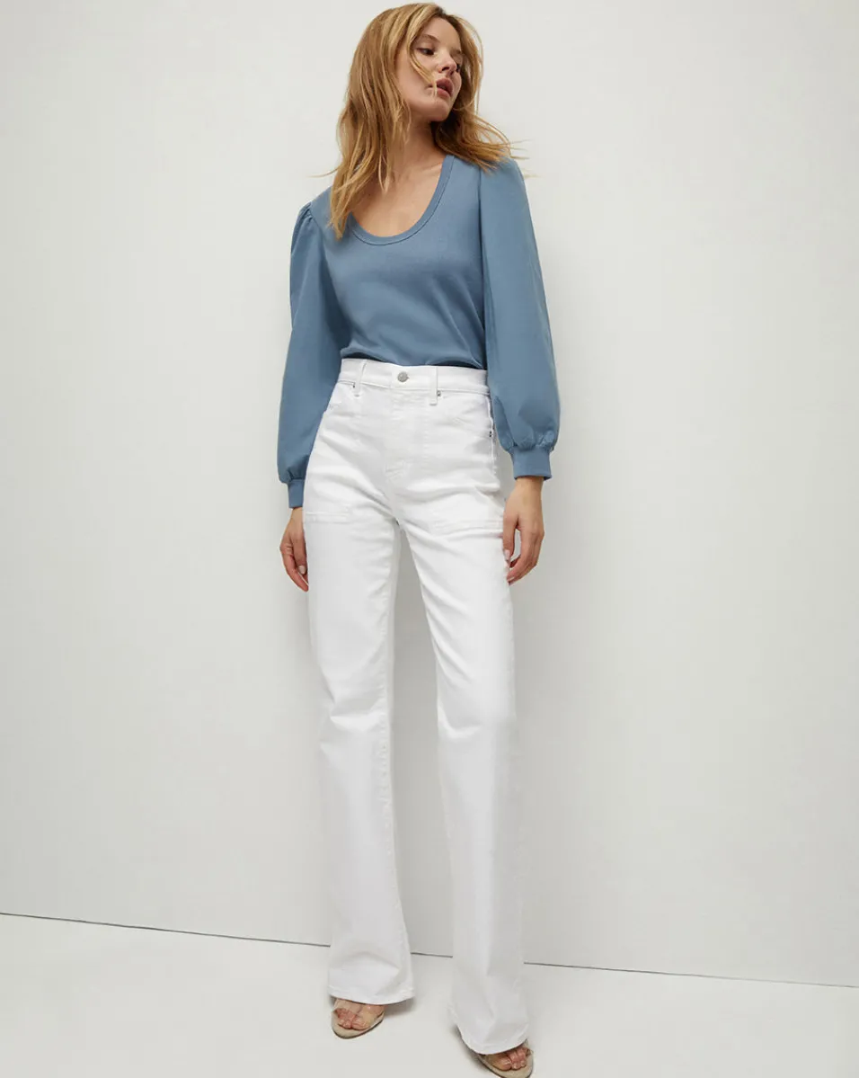 Anabel Slate Blue Puff-Sleeved Top>Veronica Beard Clearance