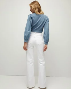 Anabel Slate Blue Puff-Sleeved Top><noscript><img width=