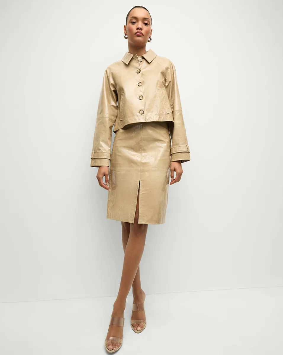 Anderson Coated Leather Skirt in>Veronica Beard Discount