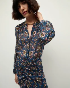 Ashlynn Silk Blouse in Blue Print><noscript><img width=
