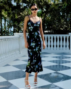 Bixie Stretch-Silk Slip Dress in Navy Multi><noscript><img width=