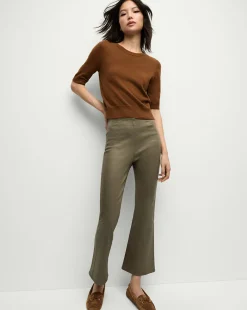 Carson Coated Off-Duty Kick-Flare Jean in Army High Gloss>Veronica Beard New