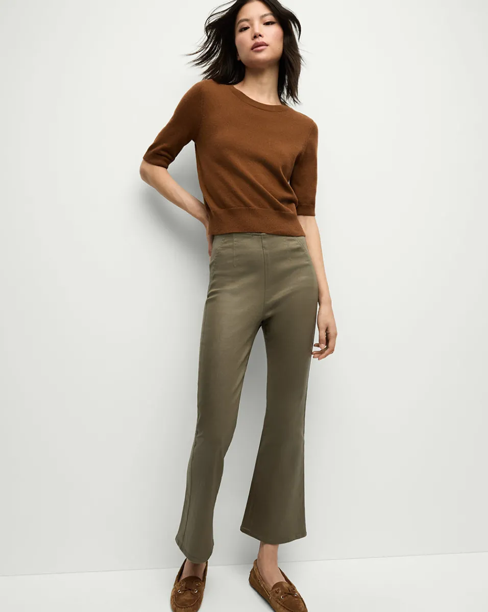 Carson Coated Off-Duty Kick-Flare Jean in Army High Gloss>Veronica Beard New
