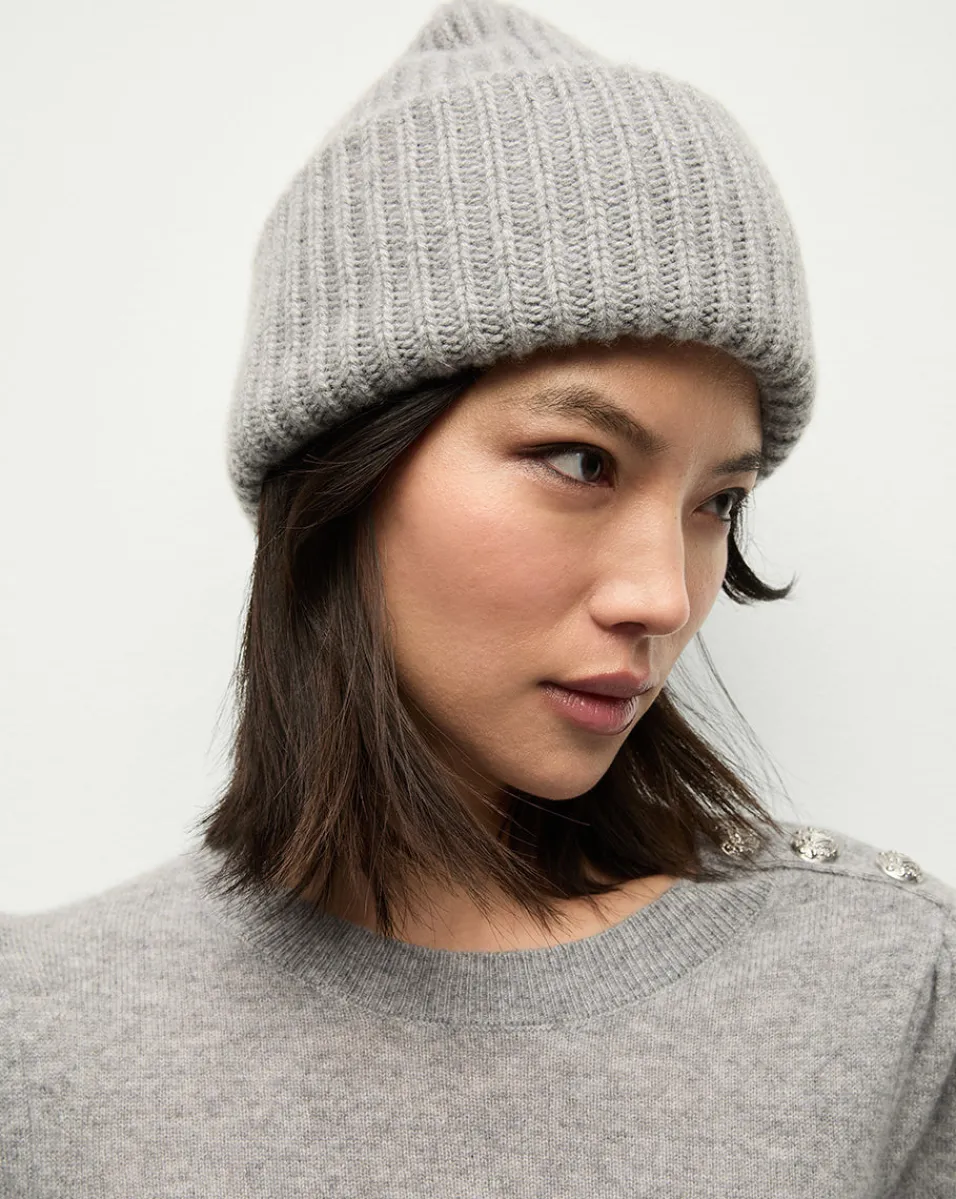 Cashmere Foldover Beanie in Heather Grey>Veronica Beard Outlet