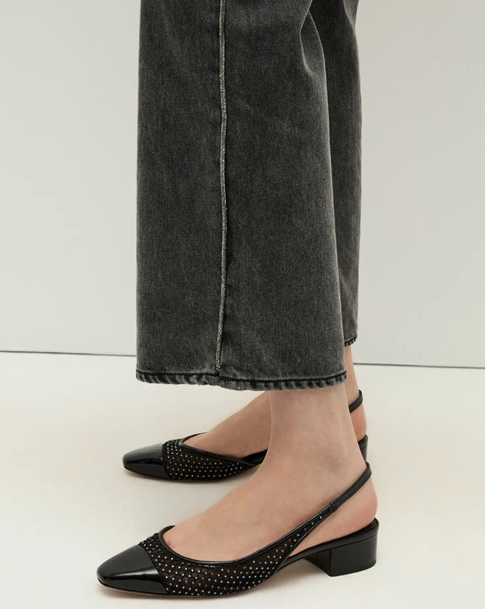 Cecile Rhinestone Mesh Cap-Toe Slingback in Black Rhinestone>Veronica Beard Best