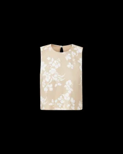 Clarendon Stretch-Linen Top in Stone Khaki/Off-White><noscript><img width=