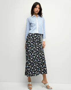 Clover Stretch-Silk Floral Skirt in Navy Multi>Veronica Beard Discount