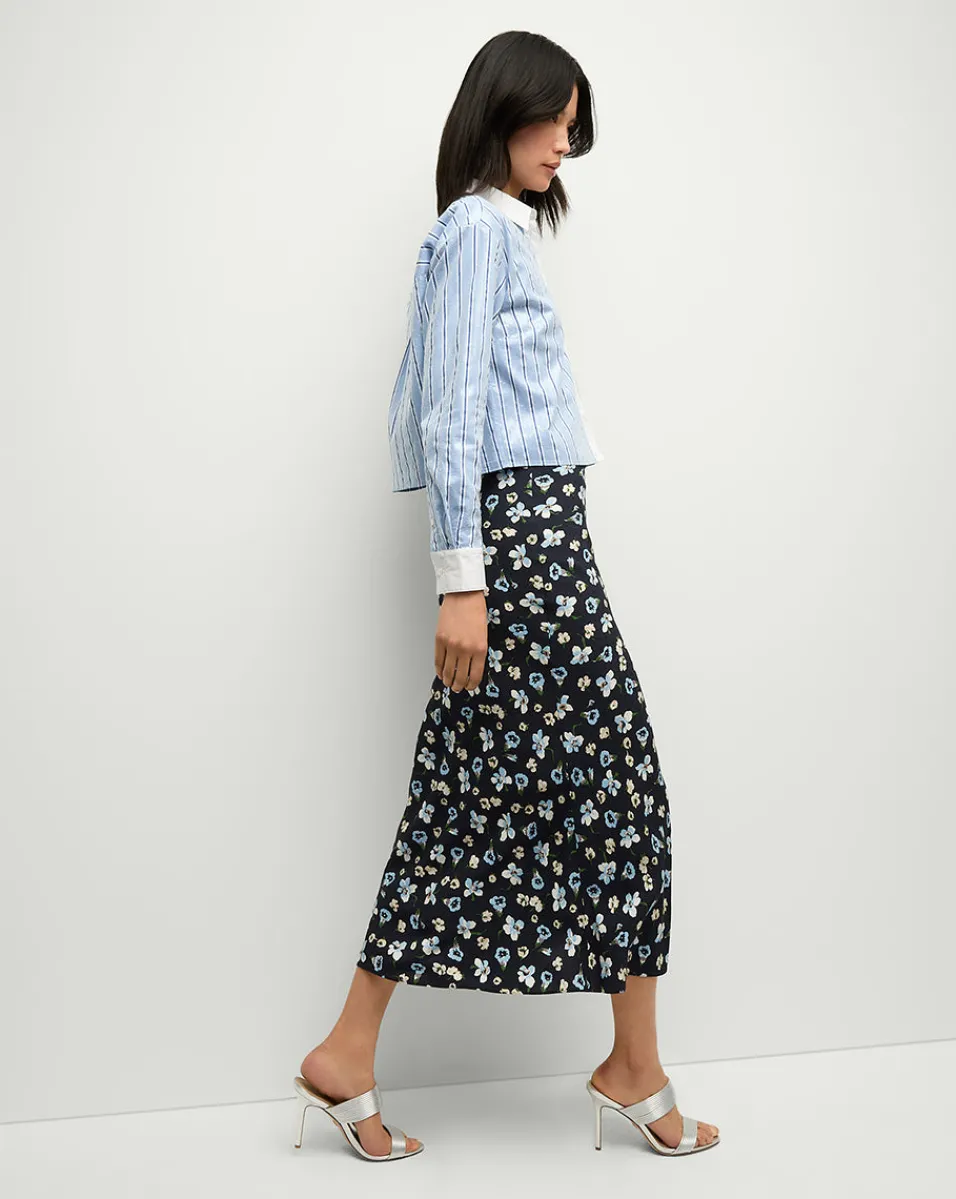 Clover Stretch-Silk Floral Skirt in Navy Multi>Veronica Beard Discount