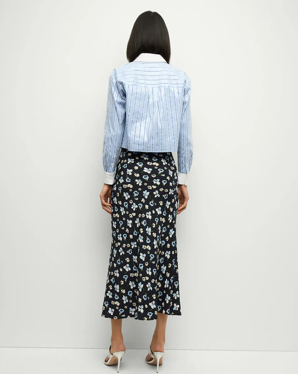 Clover Stretch-Silk Floral Skirt in Navy Multi>Veronica Beard Discount