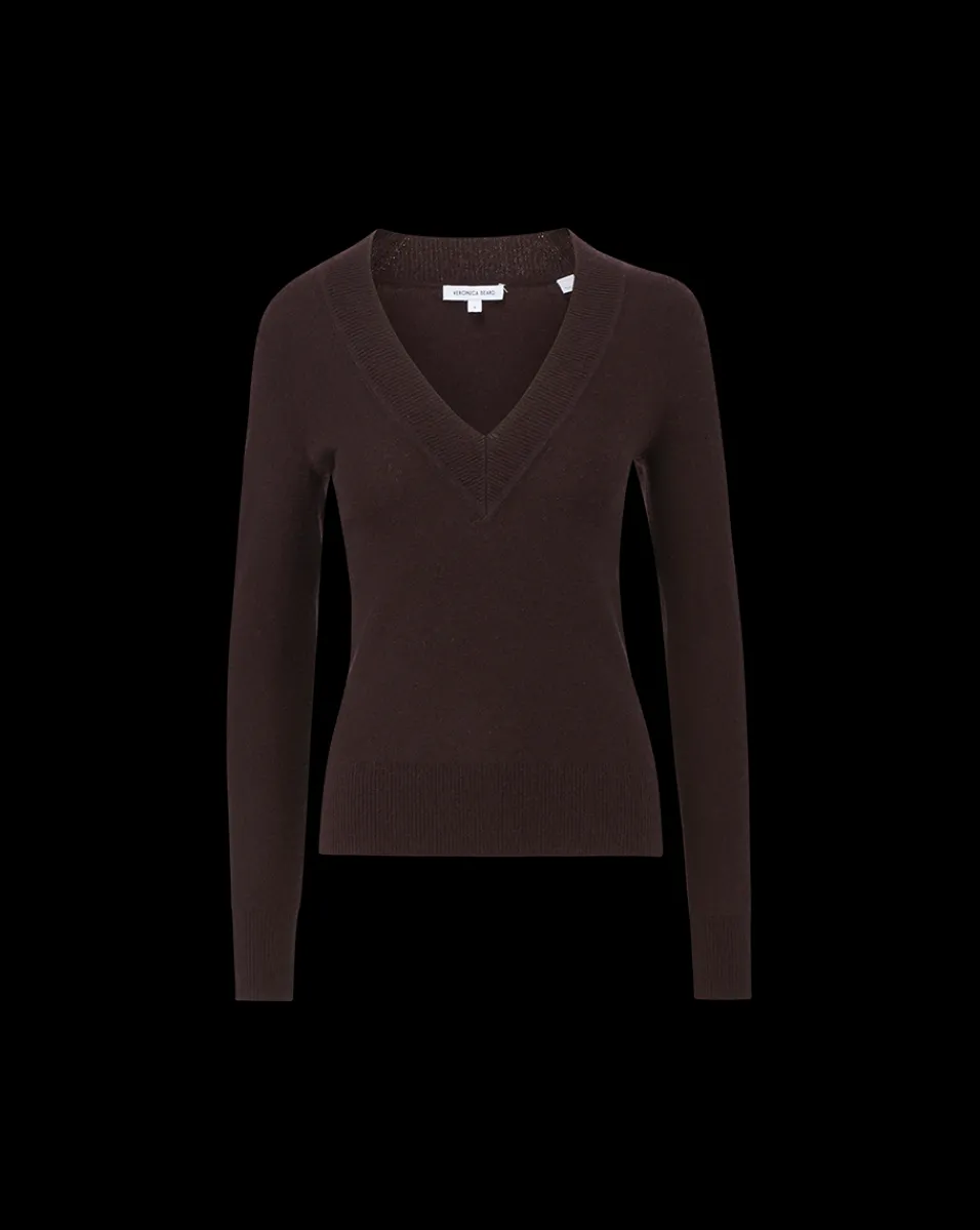 Coleta V-Neck Cashmere Sweater in Dark Chocolate>Veronica Beard Hot