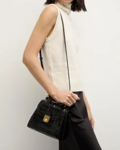 Crest Lock Croc-Embossed Top Handle Bag in>Veronica Beard