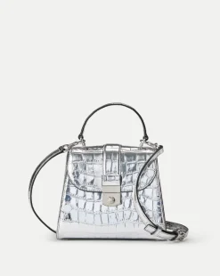 Crest Lock Croc-Embossed Top Handle Bag in>Veronica Beard Discount