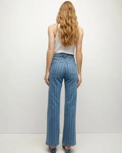 Crosbie Striped Loafer Length Wide-Leg Jean in Sapphire Stripe><noscript><img width=