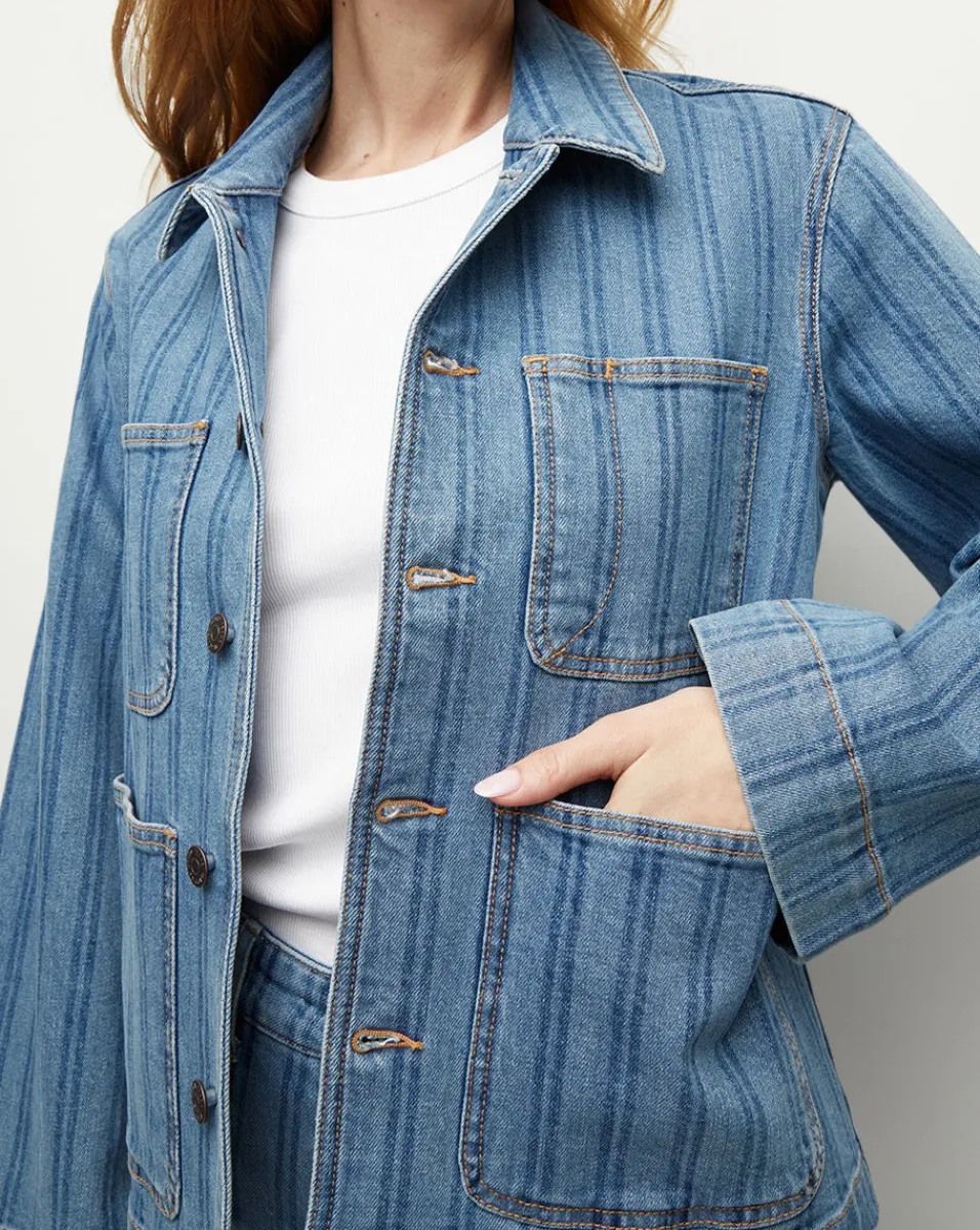Dahl Striped Denim Jacket in Sapphire Stripe>Veronica Beard New