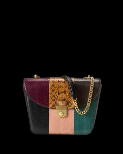 Double Link Patchwork Flap Bag in Cognac Multi><noscript><img width=