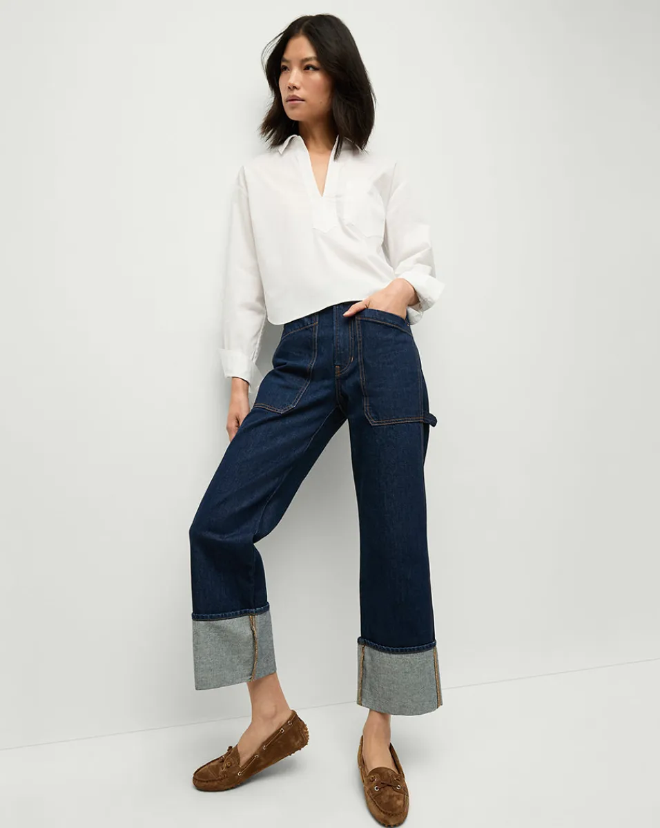 Dylan Cuffed Straight-Leg Jeans in Indigo Denim>Veronica Beard Outlet