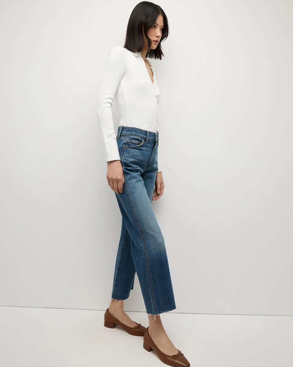 Dylan Straight-Leg Raw Hem Jean in Evening Dusk>Veronica Beard Discount