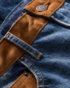 Dylan Suede-Patchwork Straight-Leg Jean in Equinox Blue><noscript><img width=