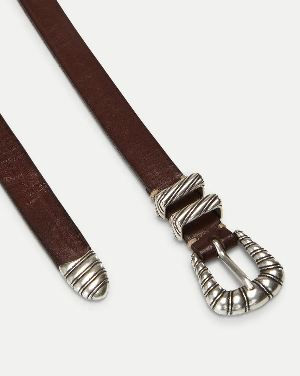 Elsa Leather Belt in Dark Brown>Veronica Beard Sale