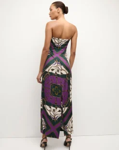 Flora Silk Strapless Maxi Dress in Green & Purple><noscript><img width=