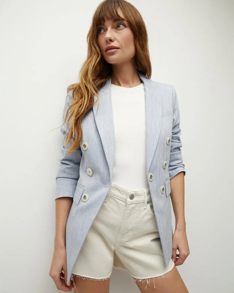 Gaya Metallic Pinstripe Dickey Jacket in Blue Oasis>Veronica Beard Sale