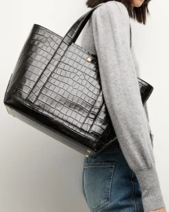 Grand Croc-Embossed Goody Bag in>Veronica Beard Best