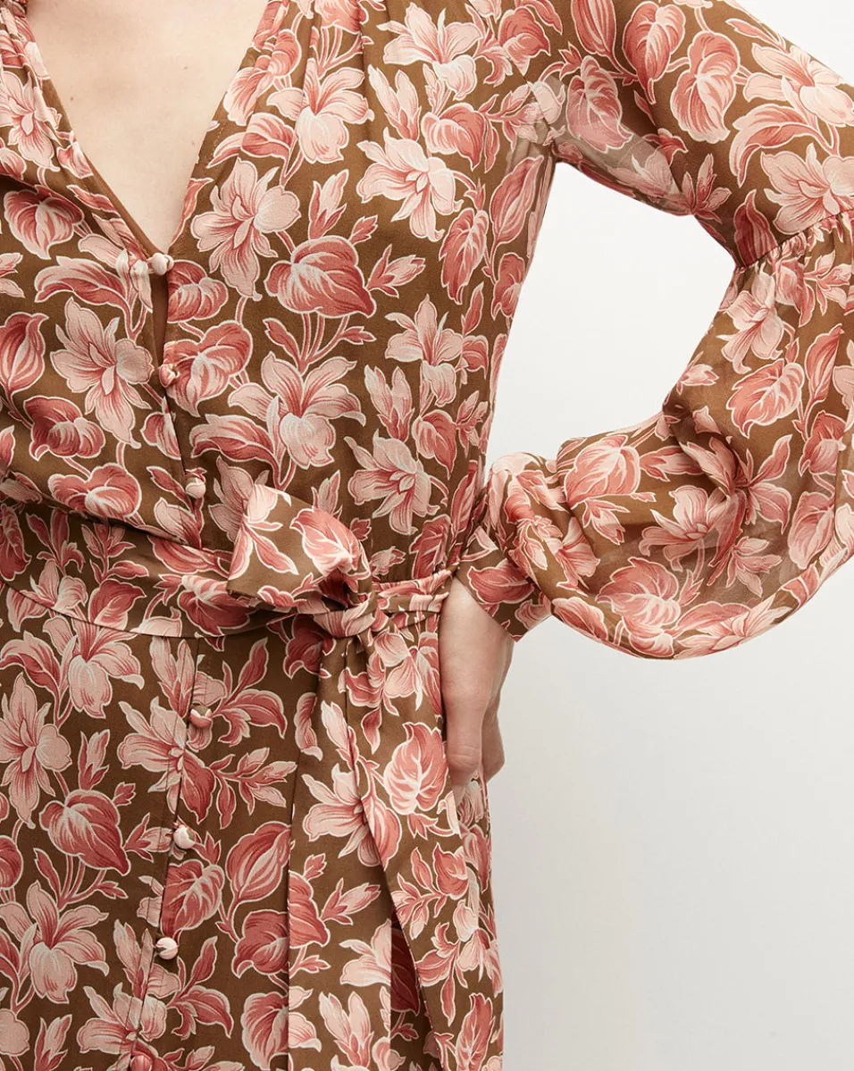 Isra Silk Dress in Deep Ochre Multi>Veronica Beard Online