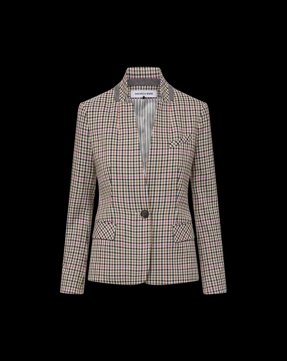 Katie Plaid Dickey Jacket in Oat, Pink & Red Check>Veronica Beard
