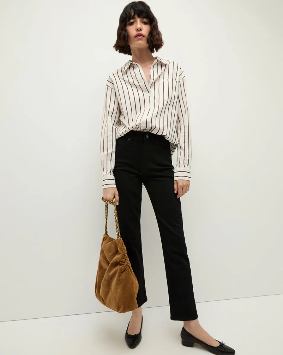 Keiko Stretch-Cotton Shirt in Striped Ivory>Veronica Beard Online