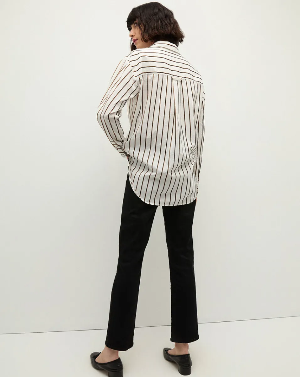 Keiko Stretch-Cotton Shirt in Striped Ivory>Veronica Beard Online