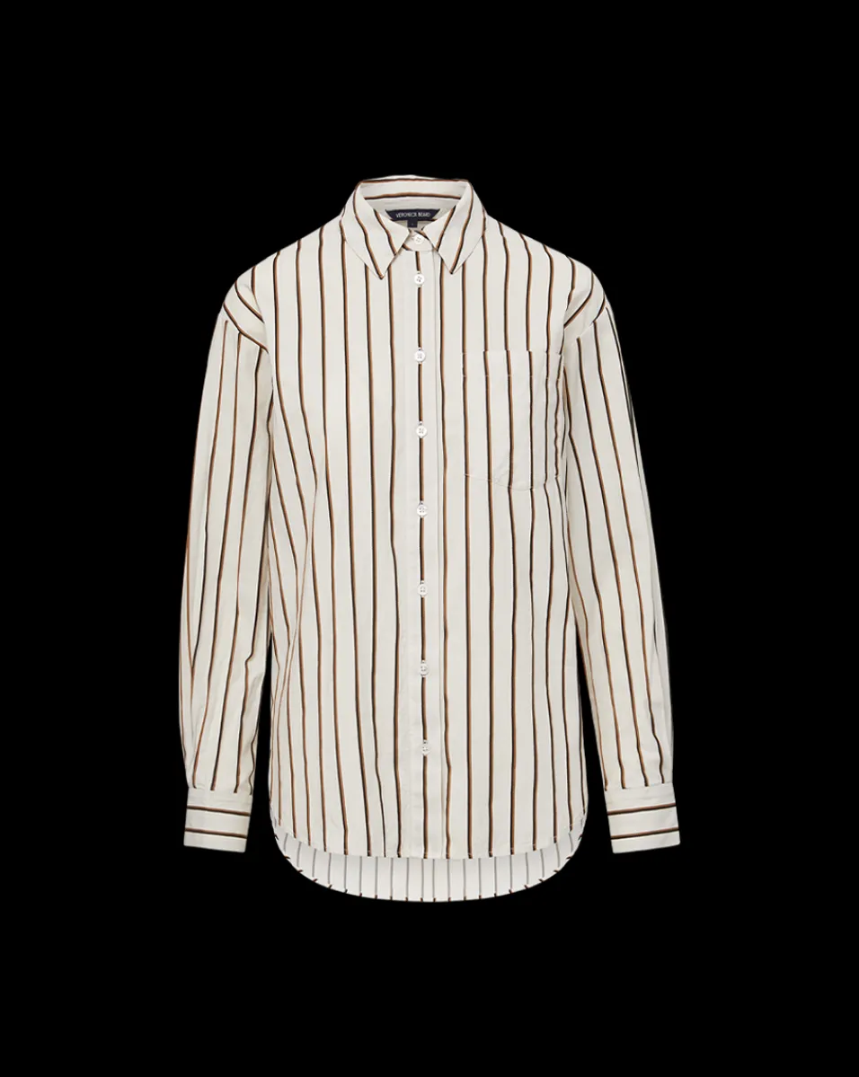 Keiko Stretch-Cotton Shirt in Striped Ivory>Veronica Beard Online