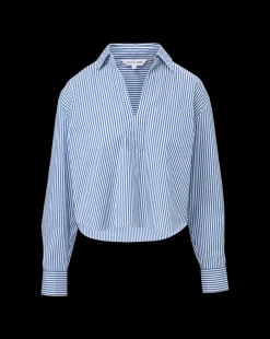 Khai Cropped Tunic Top in Blue/White Stripe><noscript><img width=