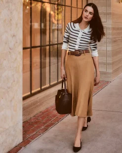 Khaki Linen A-Line Skirt><noscript><img width=