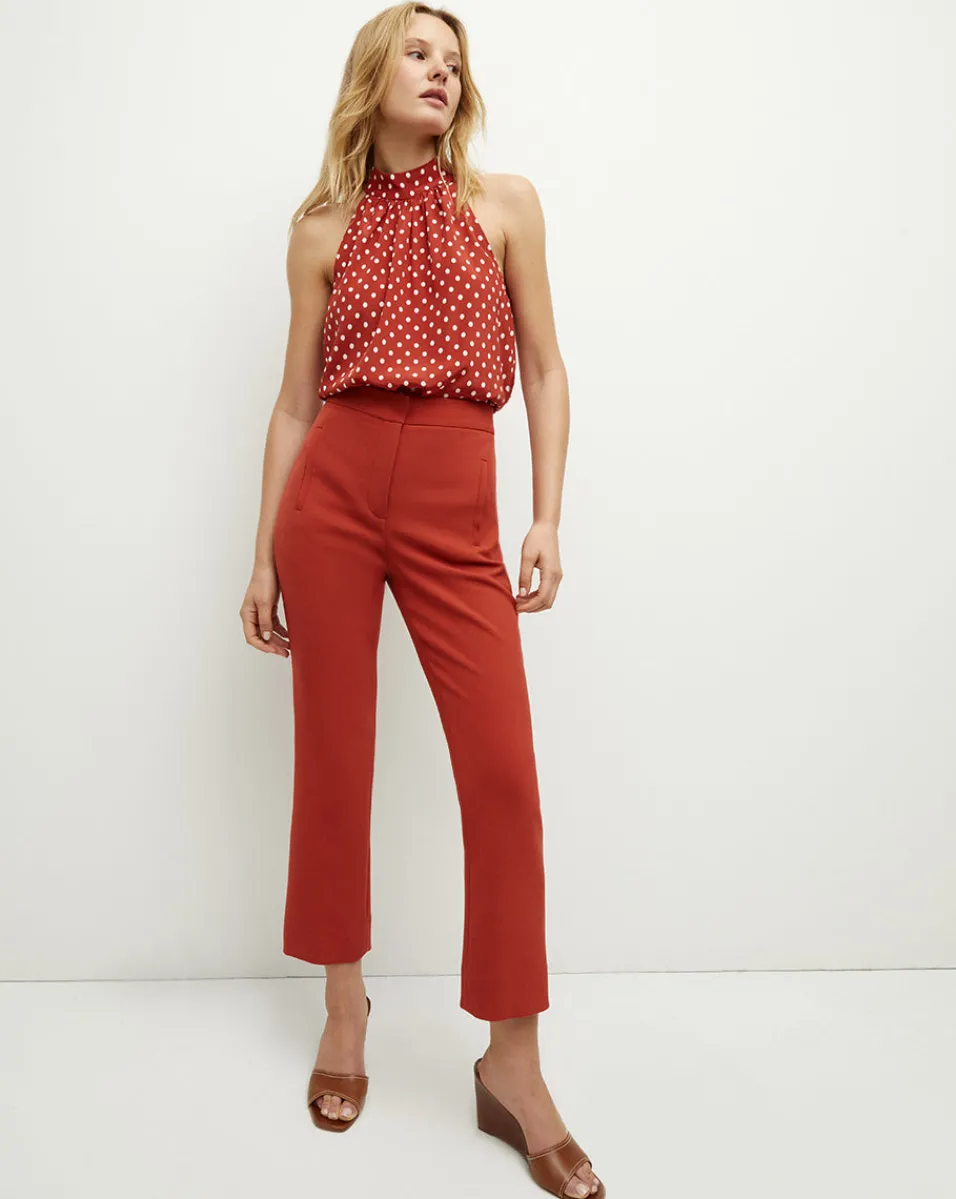 Kovi Polka-Dot Halter Top in Brick Red/Ecru>Veronica Beard Outlet