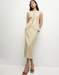 Liff Stretch-Linen Vest in Stone Khaki><noscript><img width=