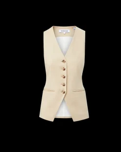 Liff Stretch-Linen Vest in Stone Khaki><noscript><img width=