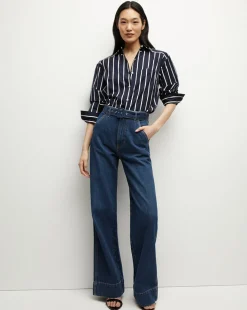 Lloyd Striped Button-Down Shirt in>Veronica Beard Discount