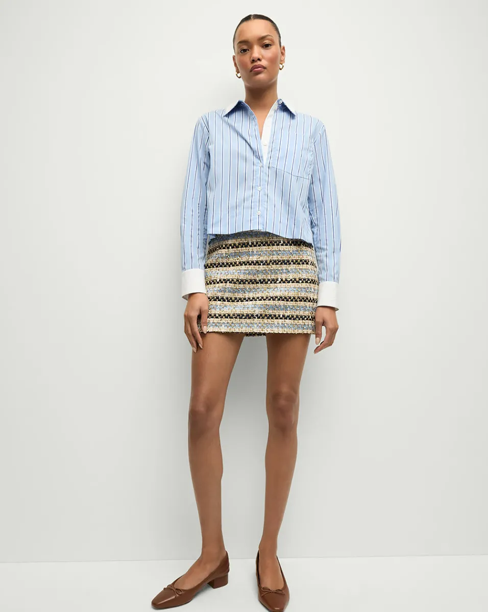 Maia Double-Collar Shirt in Blue Sky/White>Veronica Beard Online