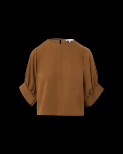 Margaret Matte Crepe Top in Deep Ochre><noscript><img width=