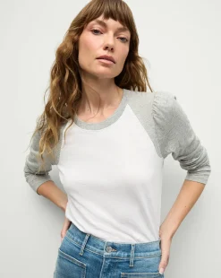 Mason Baseball Tee in White/Heather Grey>Veronica Beard Sale