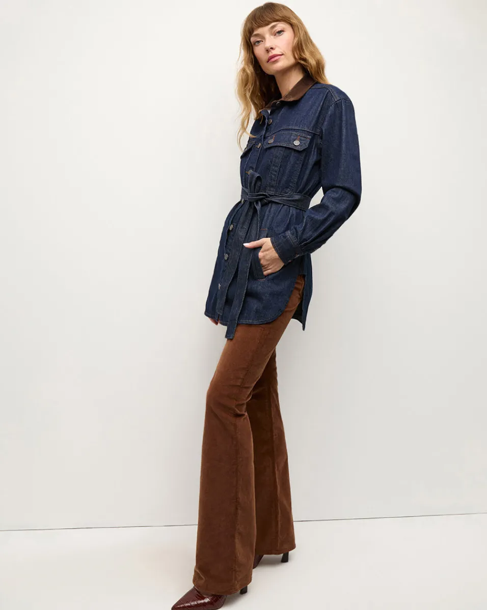 Mikaela Shacket With Cord Collar in Indigo Rinse>Veronica Beard Best