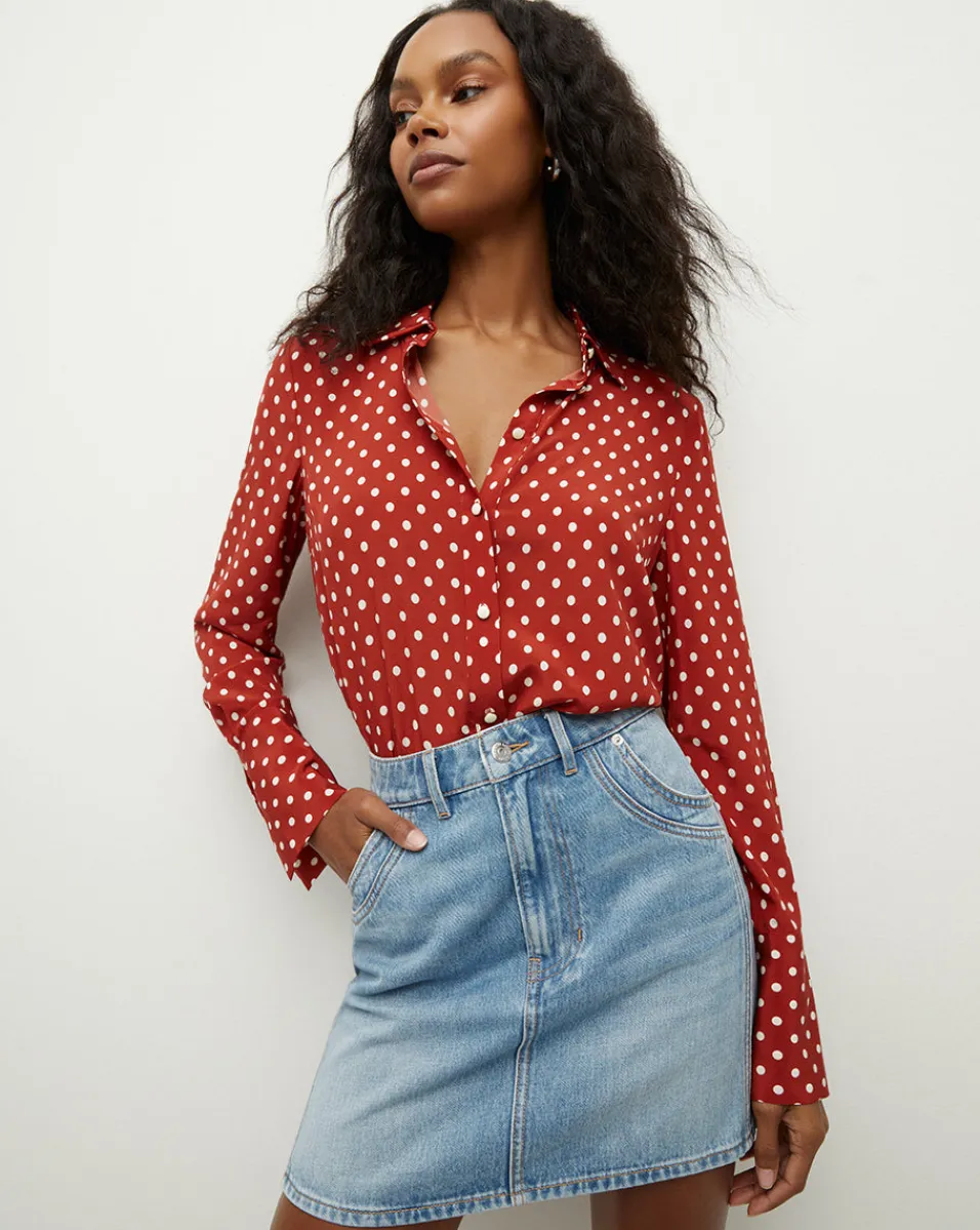 Monique Polka-Dot Top in Brick Red/Ecru>Veronica Beard Online