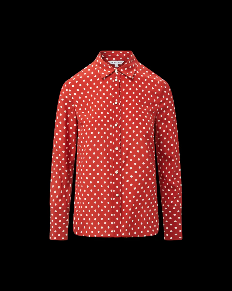 Monique Polka-Dot Top in Brick Red/Ecru>Veronica Beard Online