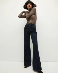 Nate Plaid Turtleneck Top in Camel & Black><noscript><img width=