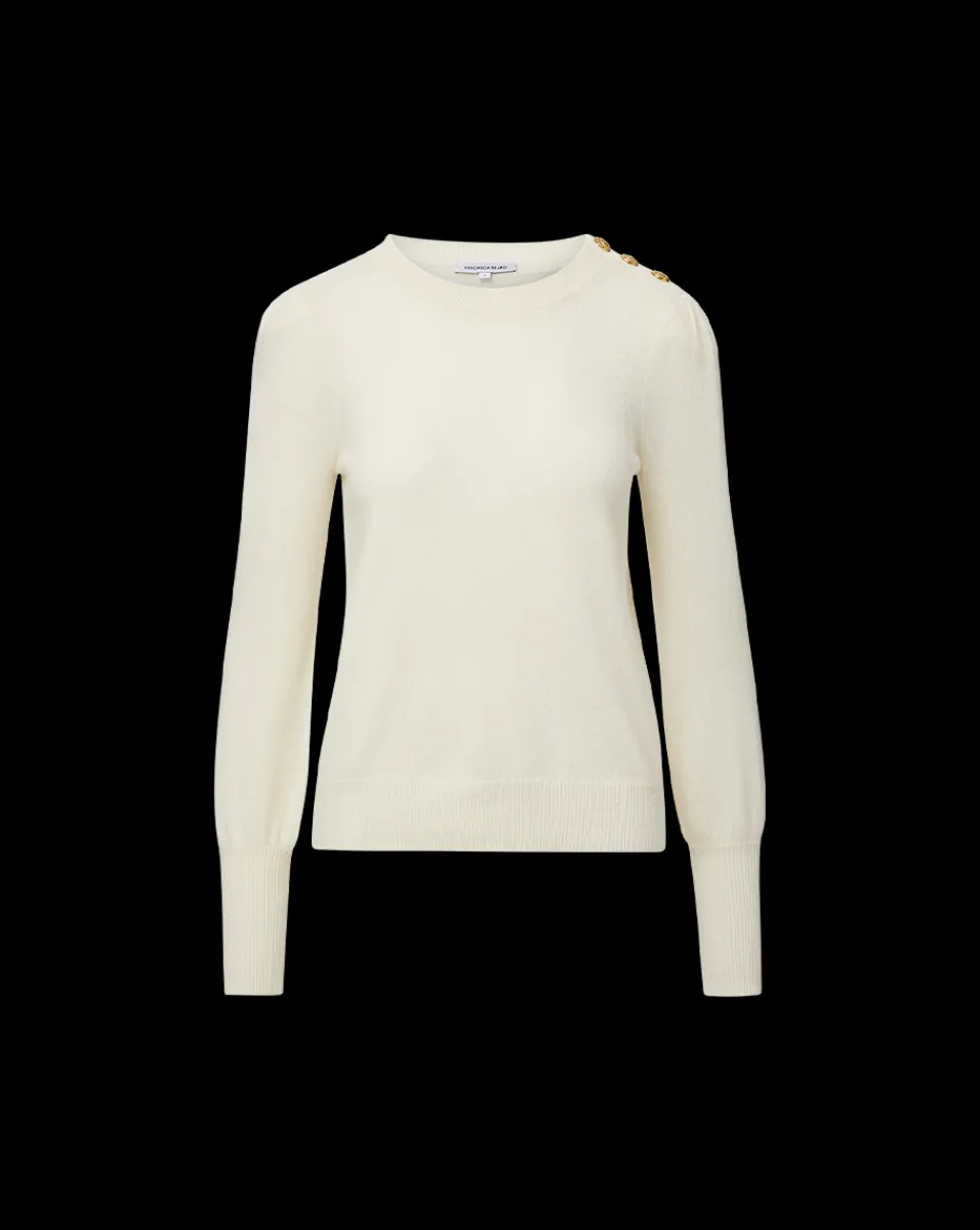 Nelia Cashmere Pullover | Button Accent in>Veronica Beard Hot