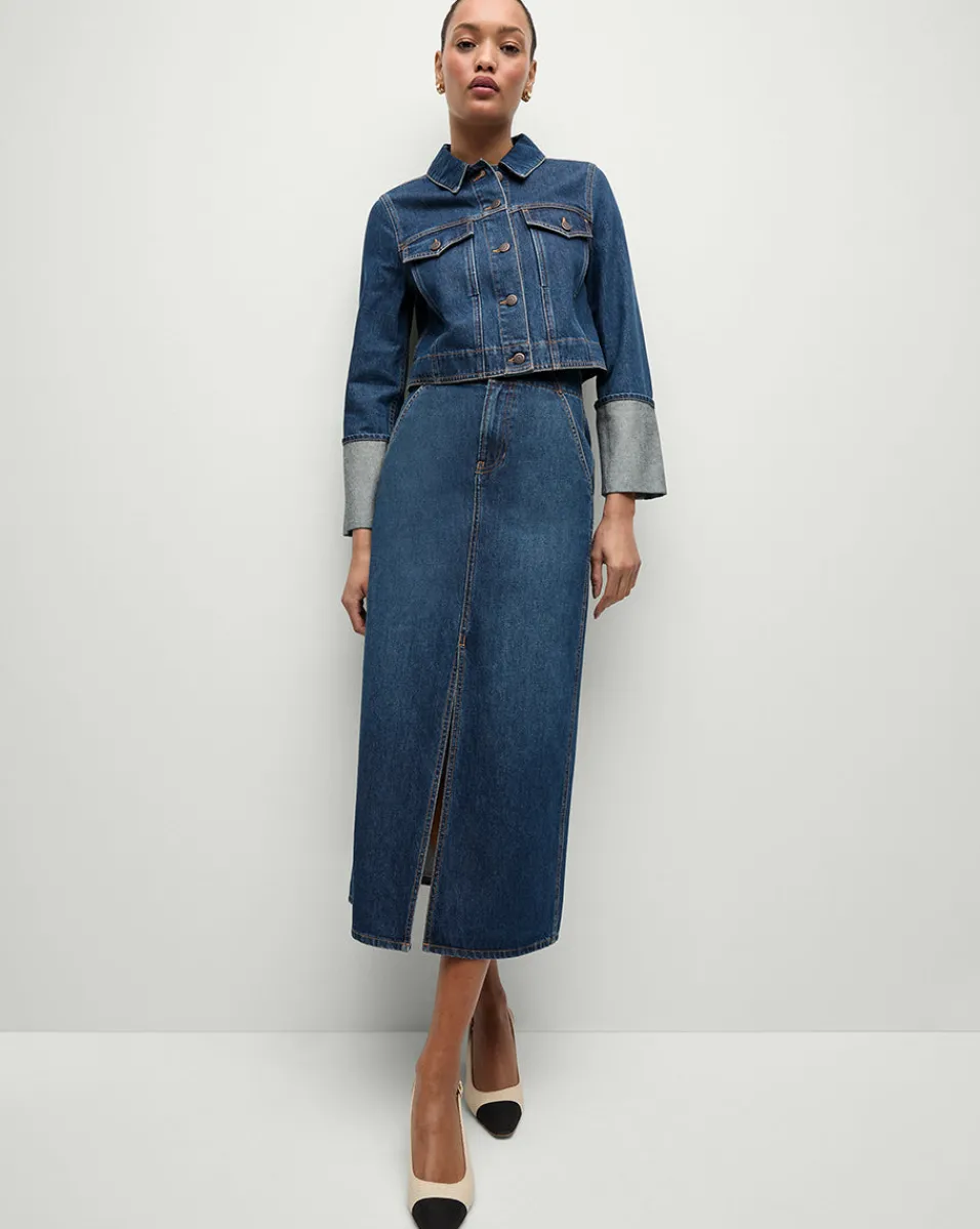 Patricia Denim Maxi Skirt in Blue Denim>Veronica Beard
