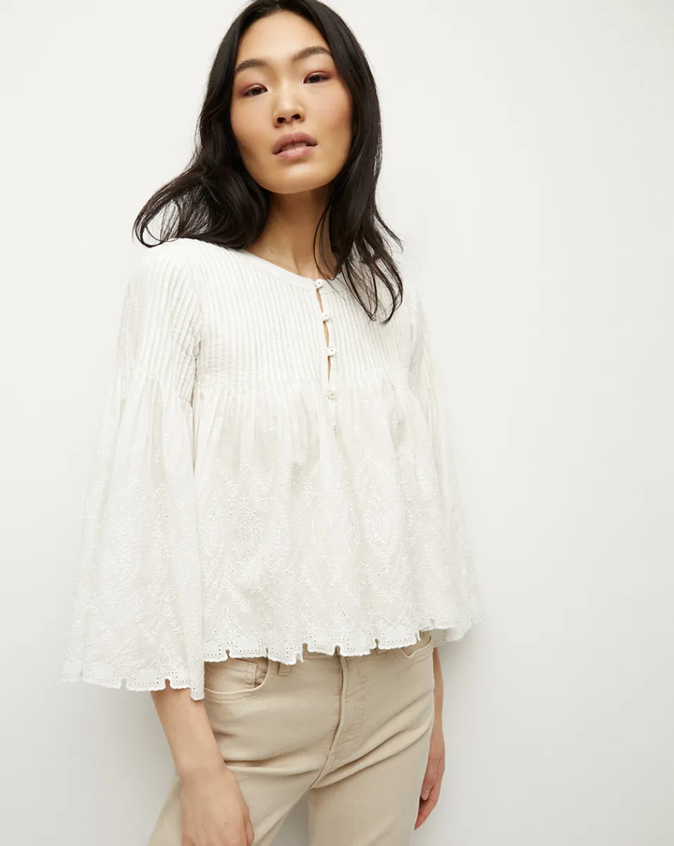 Quimby Bell-Sleeve Cotton Peplum Top>Veronica Beard Clearance