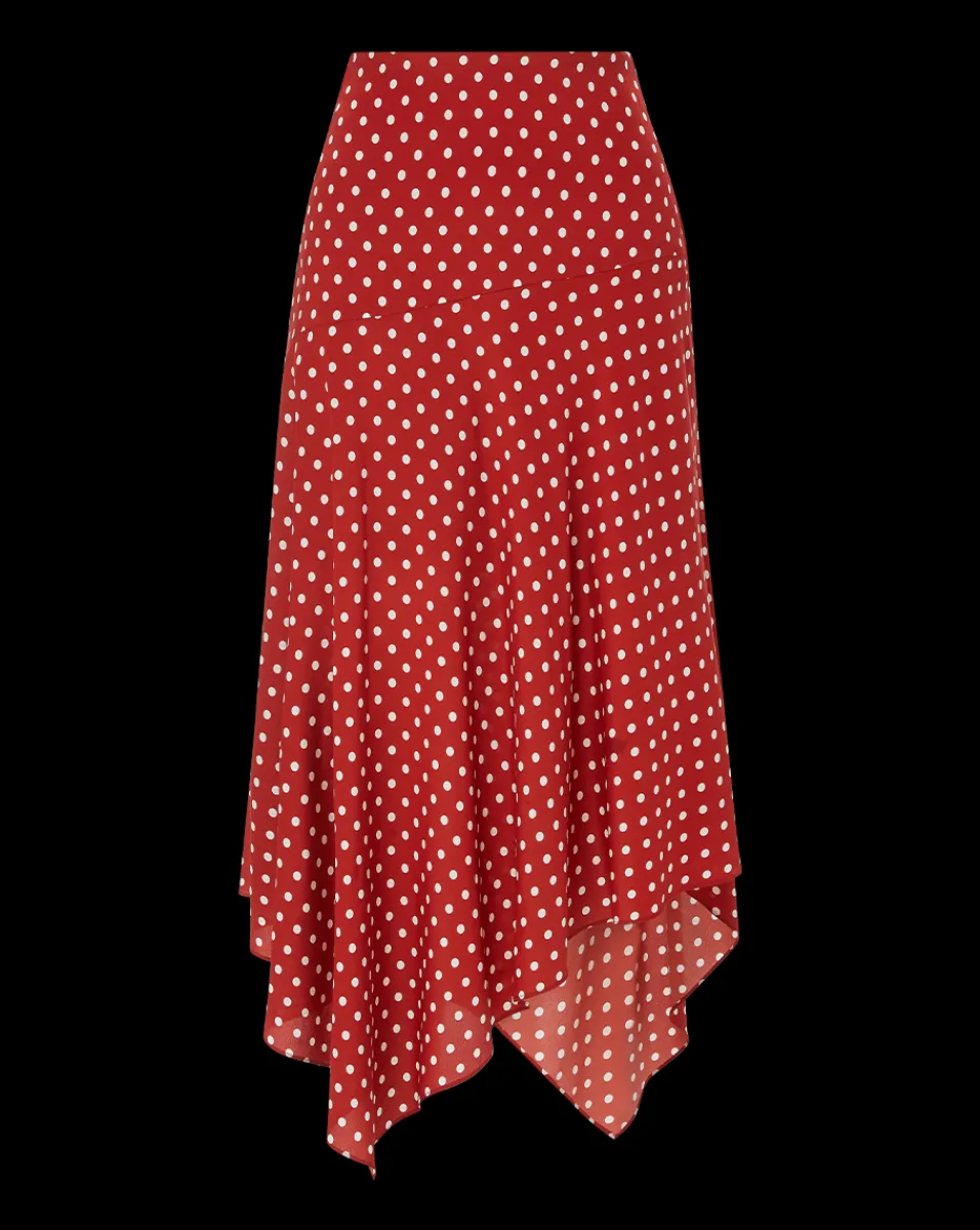 Rosemary Polka-Dot Skirt in Brick Red/Ecru>Veronica Beard Outlet